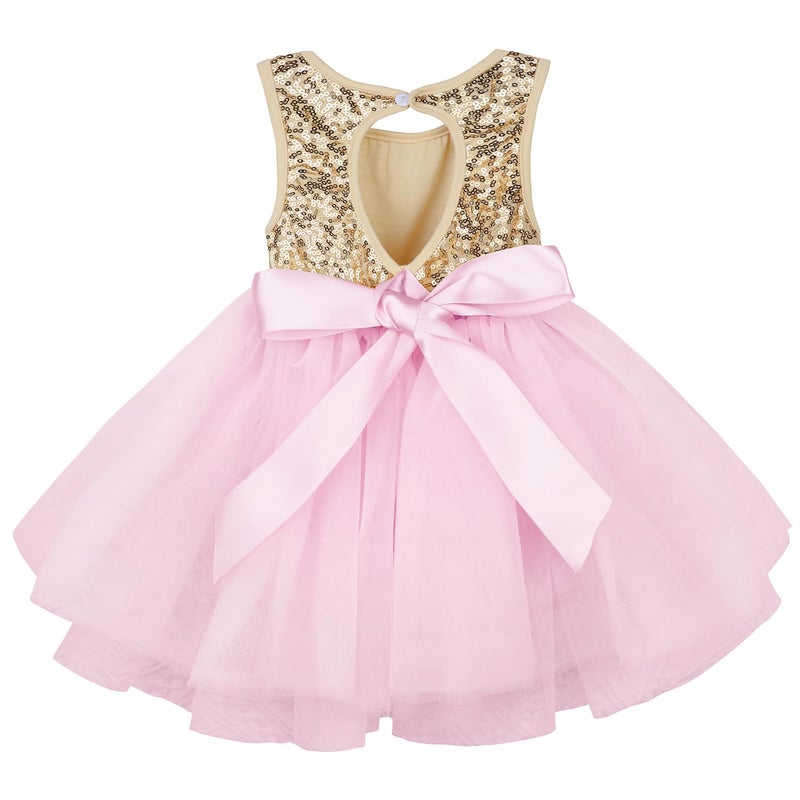 AGQT Baby Girls Birthday Tutu Dress Sequin Tulle Soft Lined Formal Princess Dresses for Party Wedding Pink 3-6 Months - Image 1